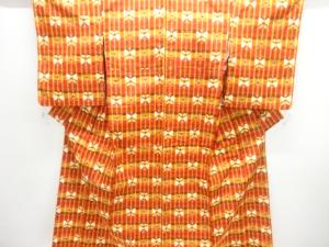 格子に蝶模様織出し手織り紬着物